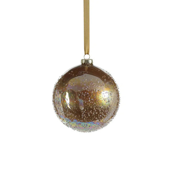 Holiday Ornaments Golden Sugar Bead Glass Ball Ornament // Luster 