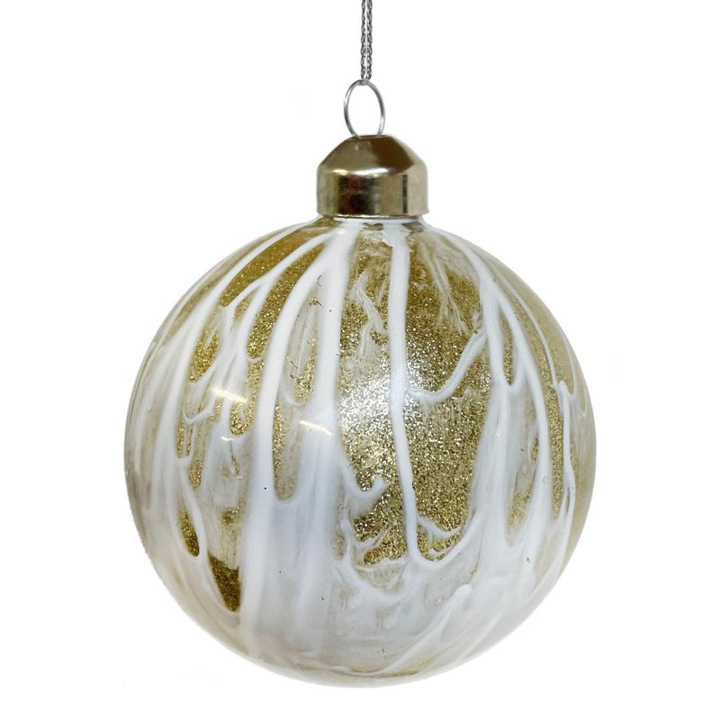Seasonal & Holiday Decorations White Marbled Glittered Glass Ornament 