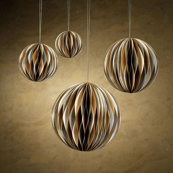 Holiday Ornaments Wish Paper Decorative Ball Ornament // White, Gold, and Gray 