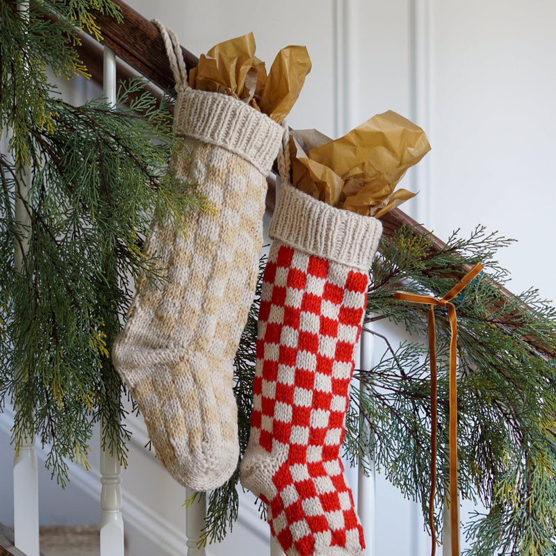 Holiday Stockings Damier Checkered Stocking // Beige 