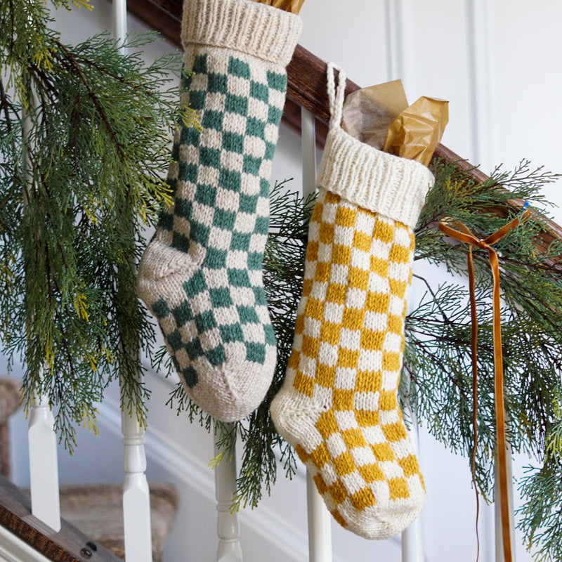 Holiday Stockings Damier Checkered Stocking // Gold 