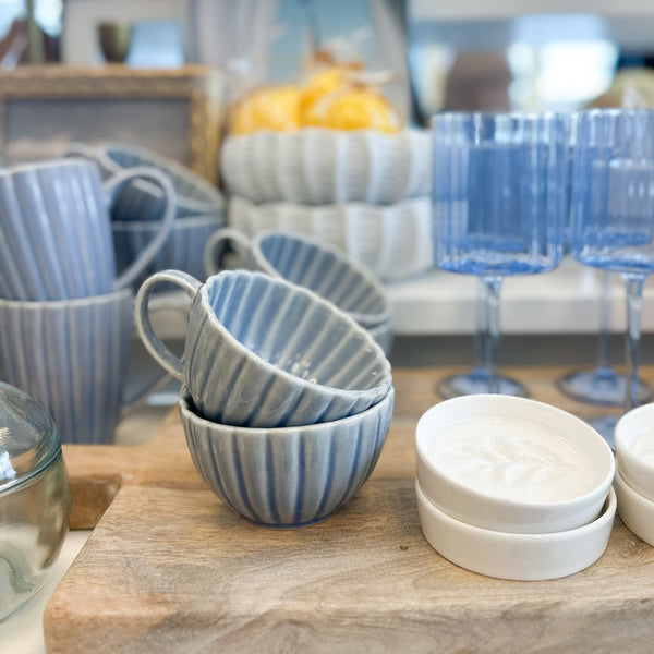 Drinkware French Blue Ribbed Stoneware Cup 