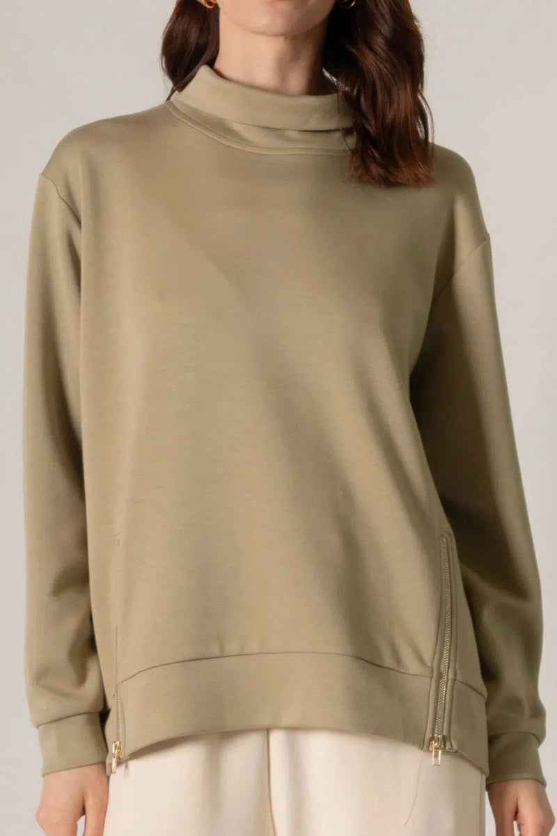 Lifestyle Eva Butter Modal Zipper Mock Neck // Olive 