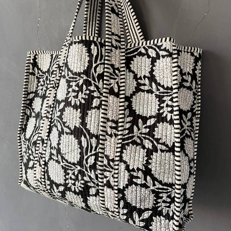 Lifestyle Quilted Cotton Hand printed Reversible Floral Daily Tote Bag 