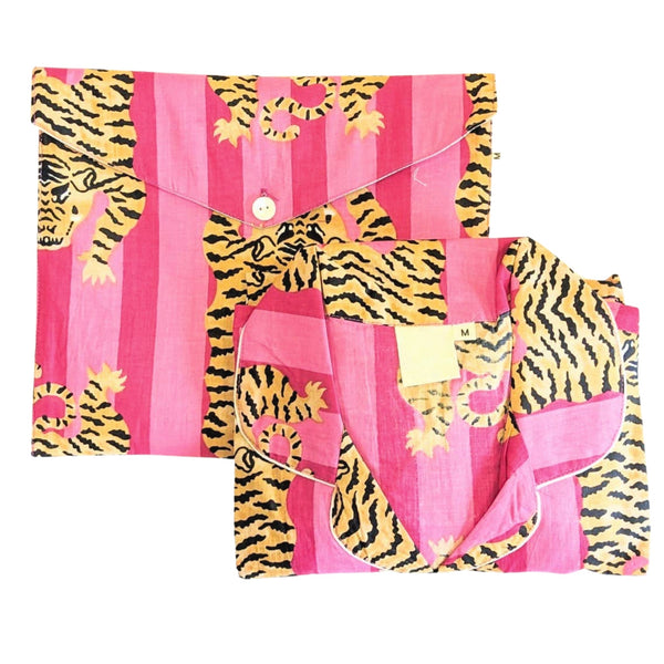 Lifestyle Pink Stripe Tiger PJ Travel Set 