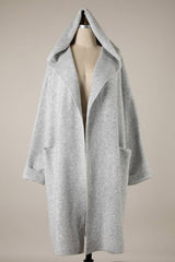  Soft Hooded Autumn Coat Cardigan: Silver / S 