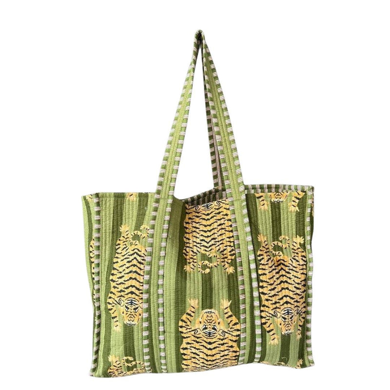 Lifestyle Striped Tiger Quilted Tote // Olive 