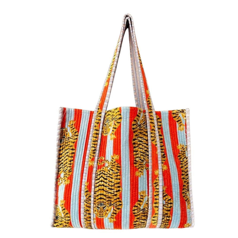 Lifestyle Velvet Striped Tiger Quilted Tote // Blue & Red 