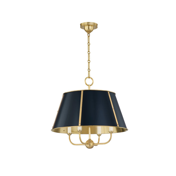 Lighting - Chandelier Cambridge 4 Light Chandelier // Aged Brass & Darkest Blue 