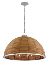 Lighting - Chandelier Carayes 12 Light Chandelier // Natural Rattan Stainless Steel 