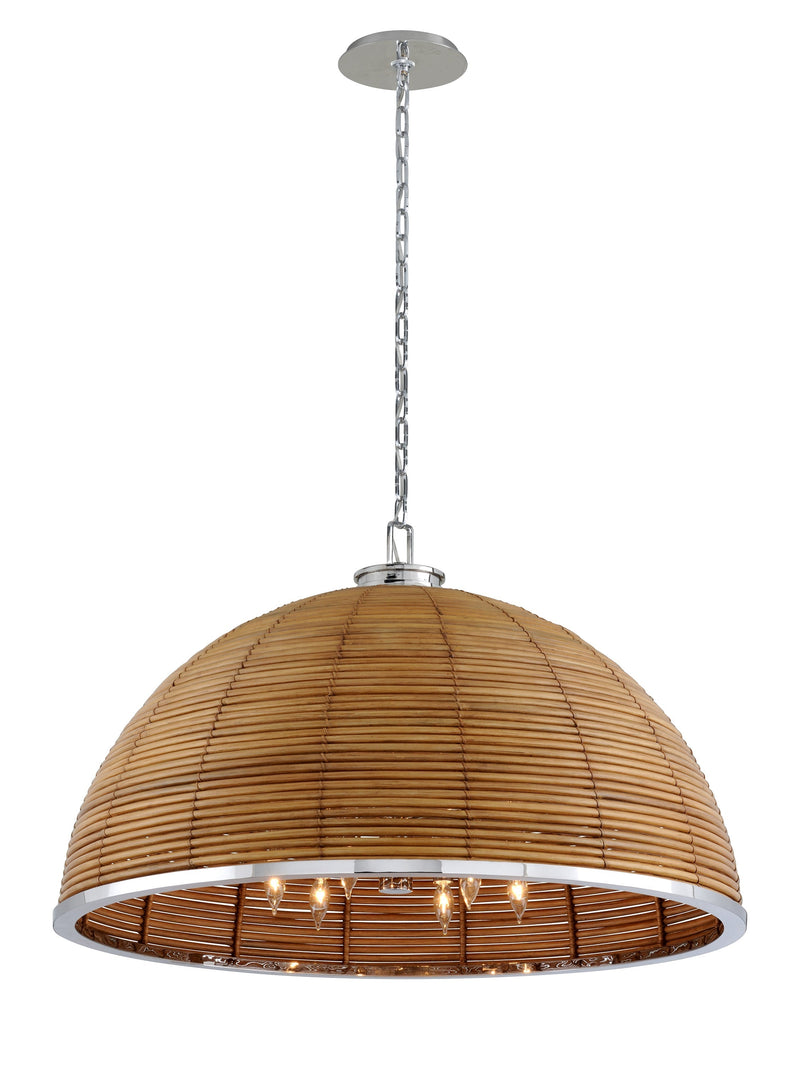 Lighting - Chandelier Carayes 12 Light Chandelier // Natural Rattan Stainless Steel 