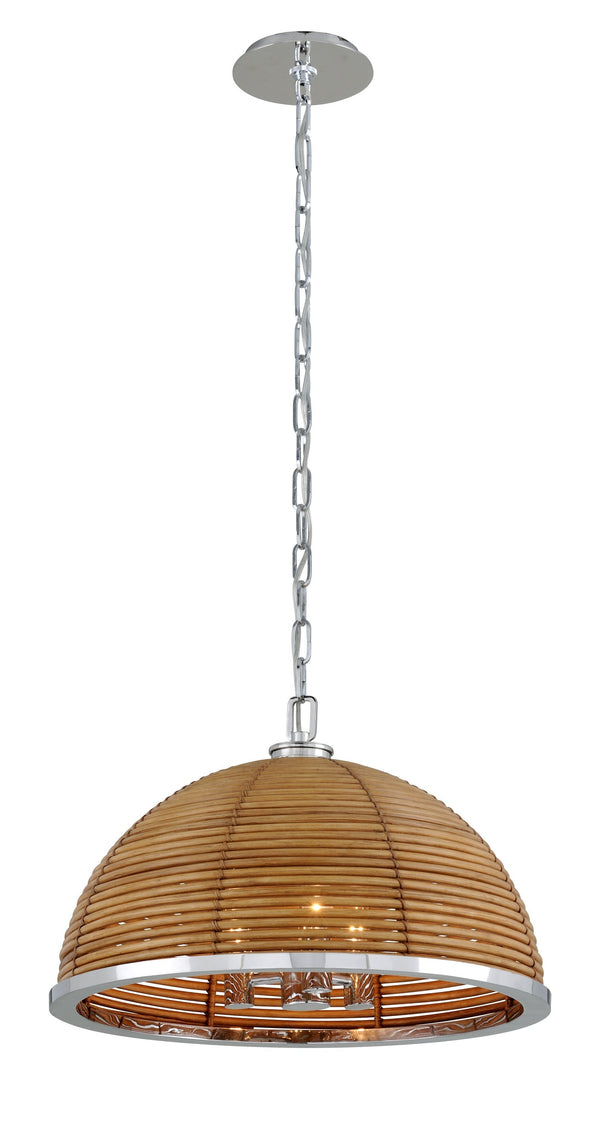 Lighting - Chandelier Carayes 3 Light Chandelier // Natural Rattan Stainless Steel 