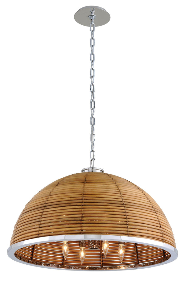 Lighting - Chandelier Carayes 8 Light Chandelier // Natural Rattan Stainless Steel 