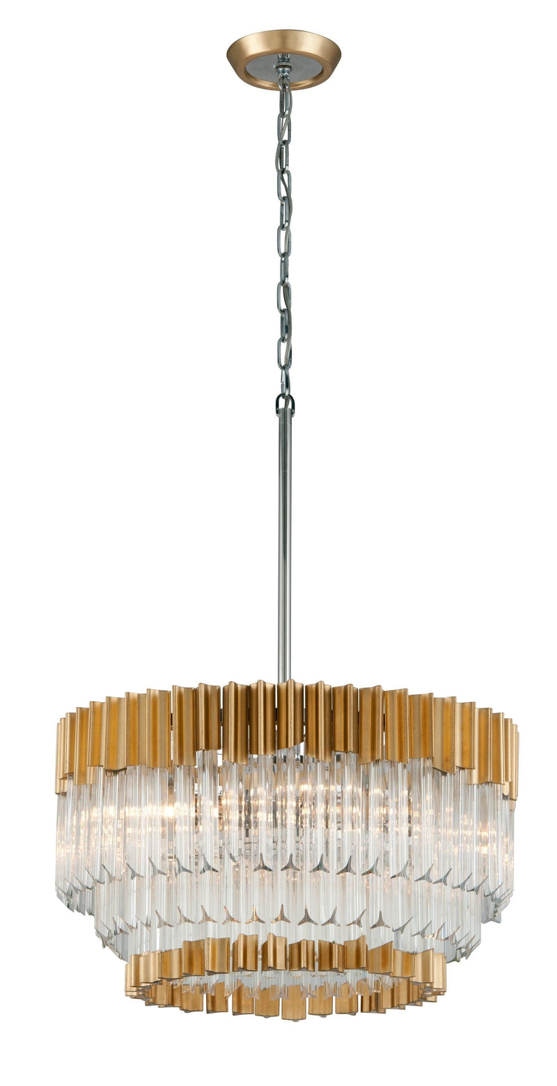 Lighting - Chandelier Charisma 10 Light Pendant // Gold Leaf W Polished Stainless 