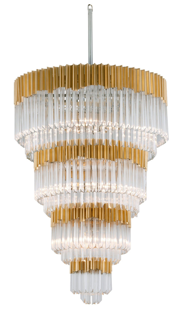 Lighting - Chandelier Charisma 17 Light Pendant Entry // Gold Leaf W Polished Stainless 