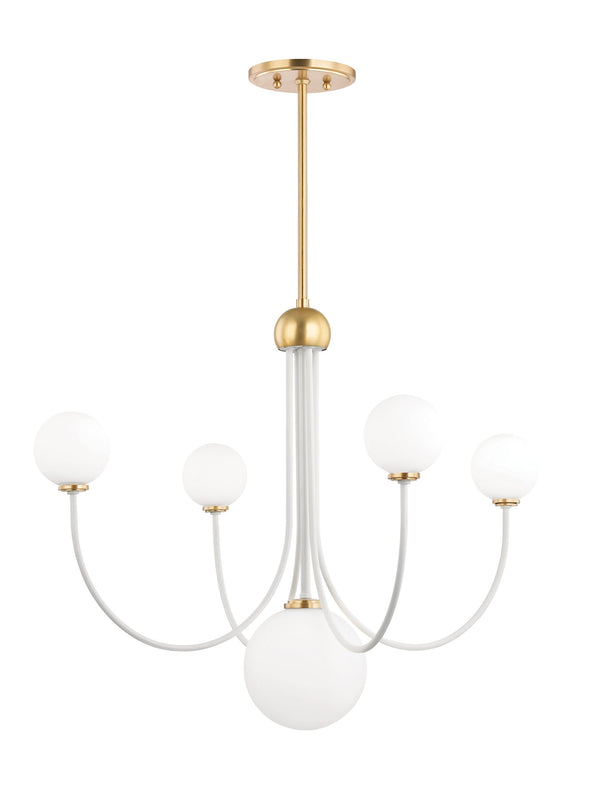 Lighting - Chandelier Coco 5 Light Chandelier // Aged Brass & Soft Off White 