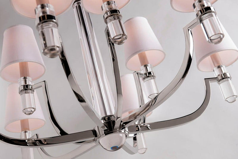 Lighting - Chandelier Dayton 9 Light Chandelier with White Shade // Polished Nickel 