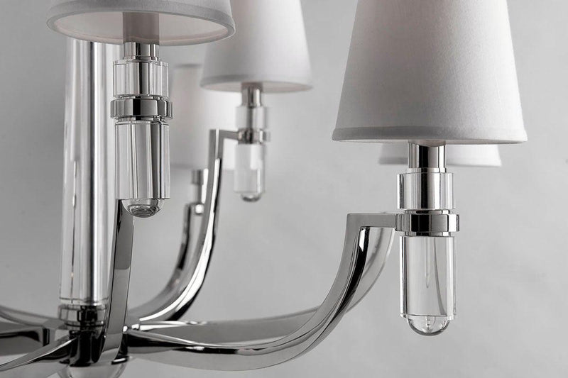 Lighting - Chandelier Dayton 9 Light Chandelier with White Shade // Polished Nickel 