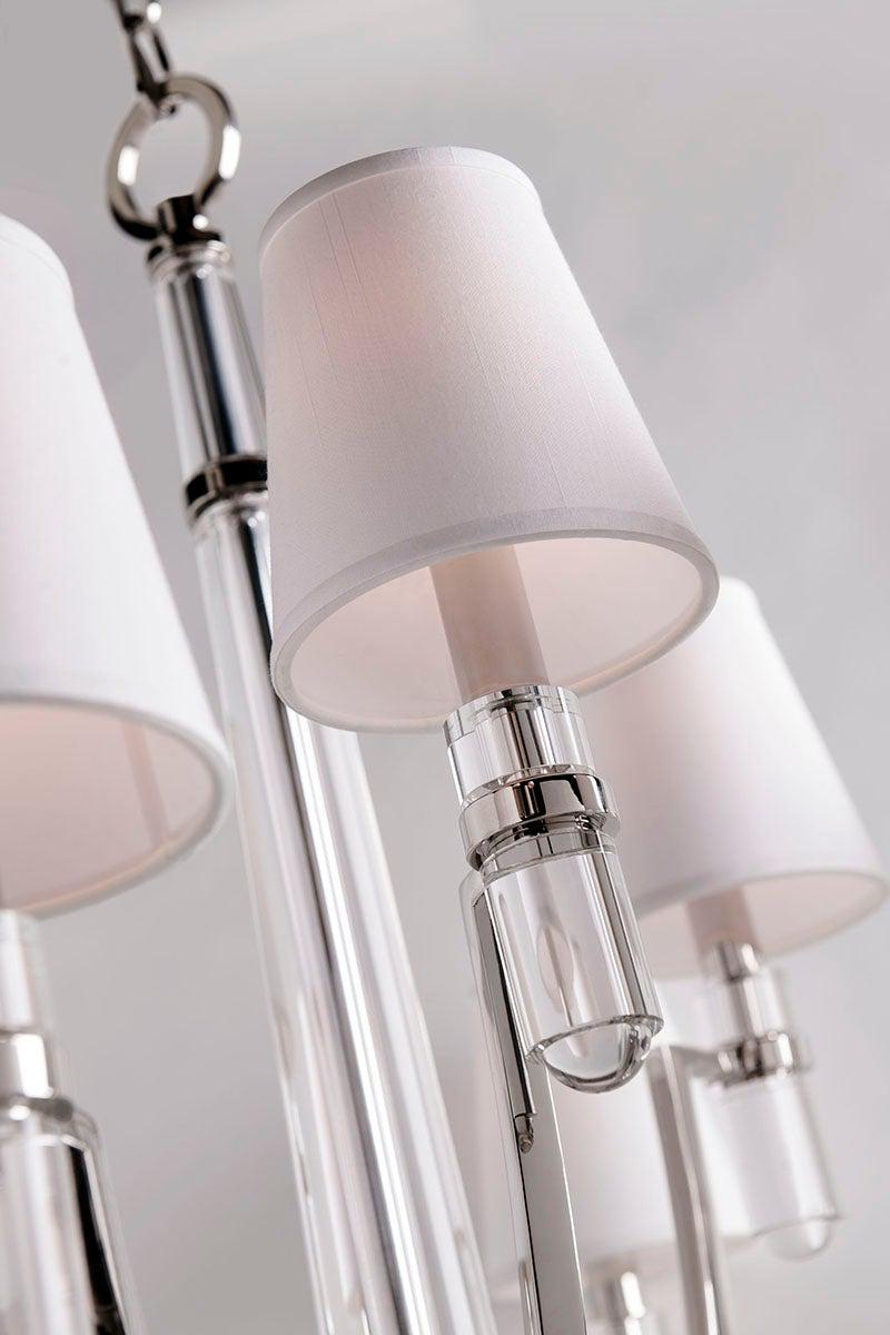 Lighting - Chandelier Dayton 9 Light Chandelier with White Shade // Polished Nickel 