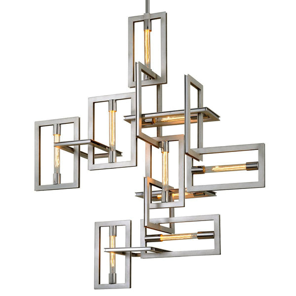 Lighting - Chandelier Enigma 9 Light Pendant // Silver Leaf W Stainless Acc 