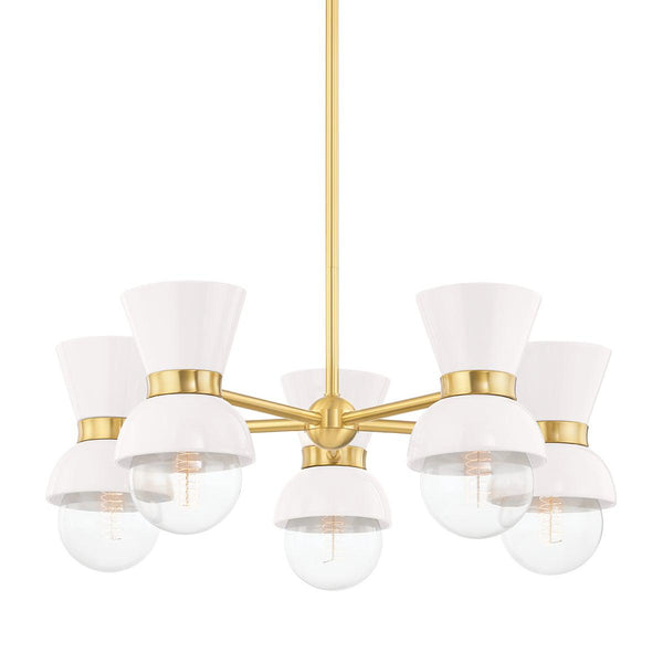 Lighting - Chandelier Gillian 5 Light Chandelier // Aged Brass & Ceramic Gloss Cream 