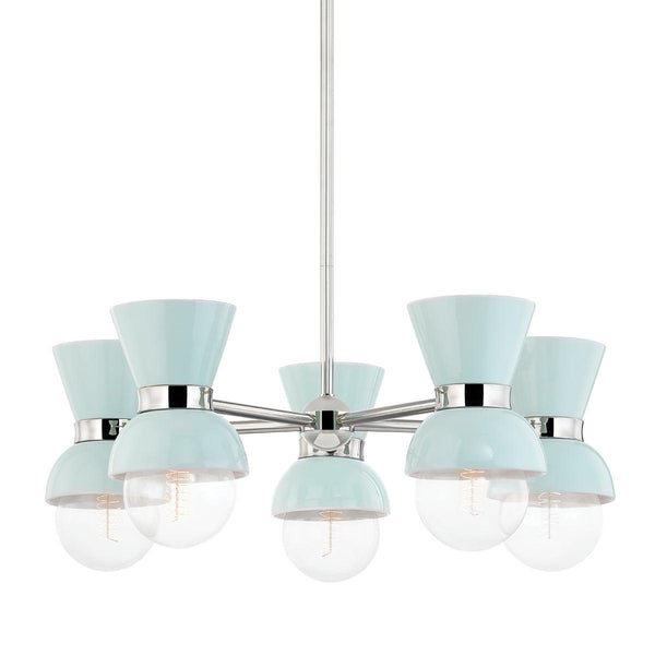 Lighting - Chandelier Gillian 5 Light Chandelier // Polished Nickel & Ceramic Gloss Robins Egg Blue 