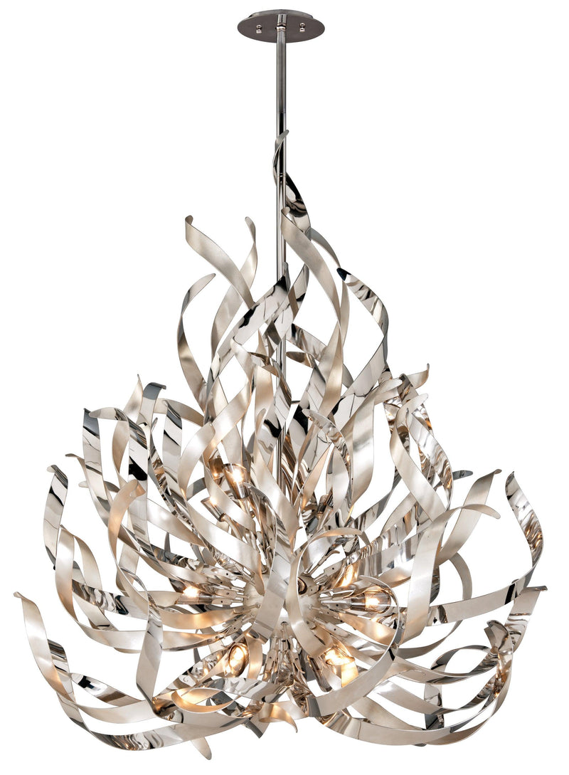 Lighting - Chandelier Graffiti 12 Light Pendant // Silver Leaf Polished Stainless 