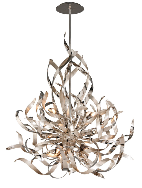 Lighting - Chandelier Graffiti 6 Light Pendant // Silver Leaf Polished Stainless 