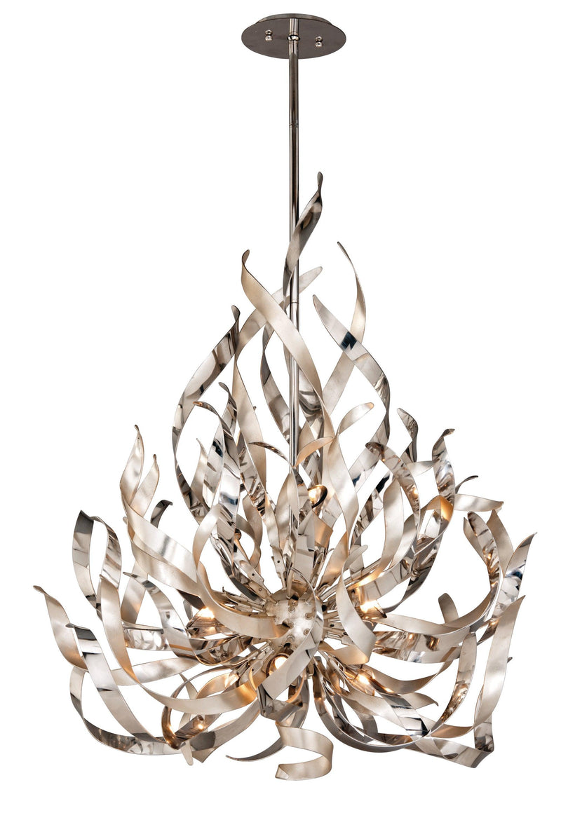 Lighting - Chandelier Graffiti 9 Light Pendant // Silver Leaf Polished Stainless 