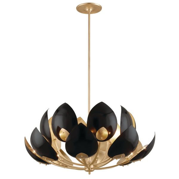 Lighting - Chandelier Lotus 16 Light Chandelier // Gold Leaf & Black 