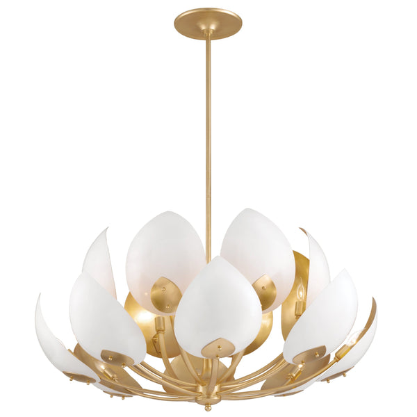 Lighting - Chandelier Lotus 16 Light Chandelier // Gold Leaf & White 