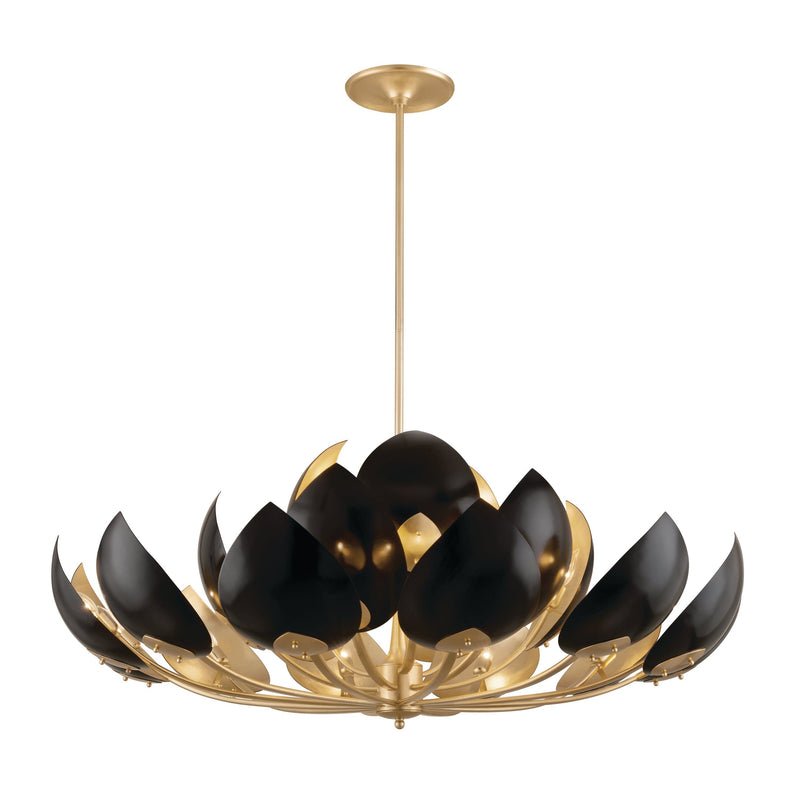 Lighting - Chandelier Lotus 21 Light Chandelier // Gold Leaf & Black 