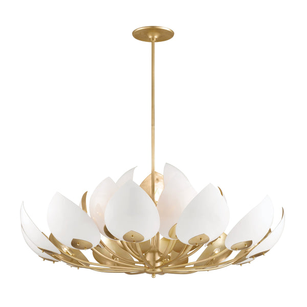 Lighting - Chandelier Lotus 21 Light Chandelier // Gold Leaf & White 