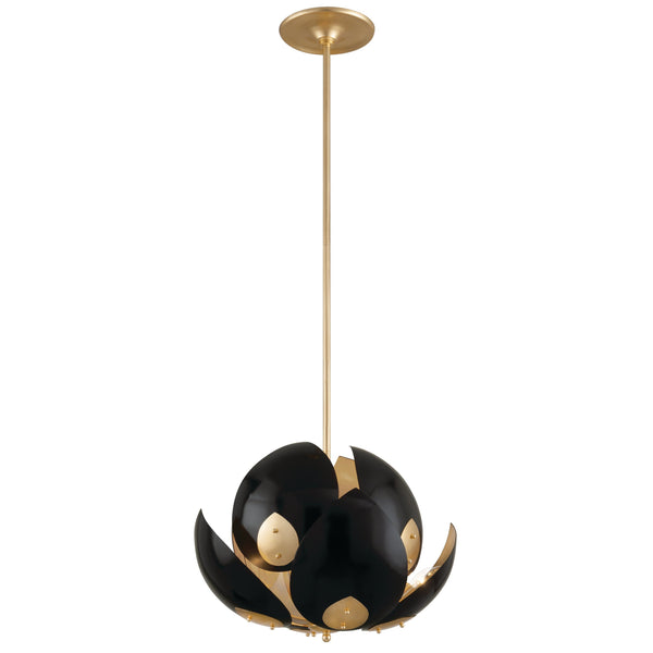 Lighting - Chandelier Lotus 8 Light Chandelier // Gold Leaf & Black 