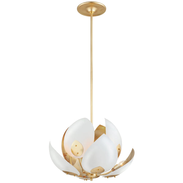 Lighting - Chandelier Lotus 8 Light Chandelier // Gold Leaf & White 