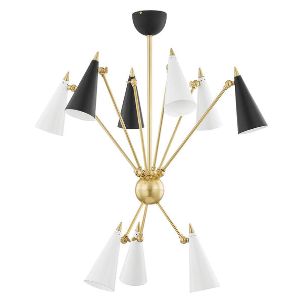 Lighting - Chandelier Moxie 9 Light Chandelier // Aged Brass & Black & White Combo 