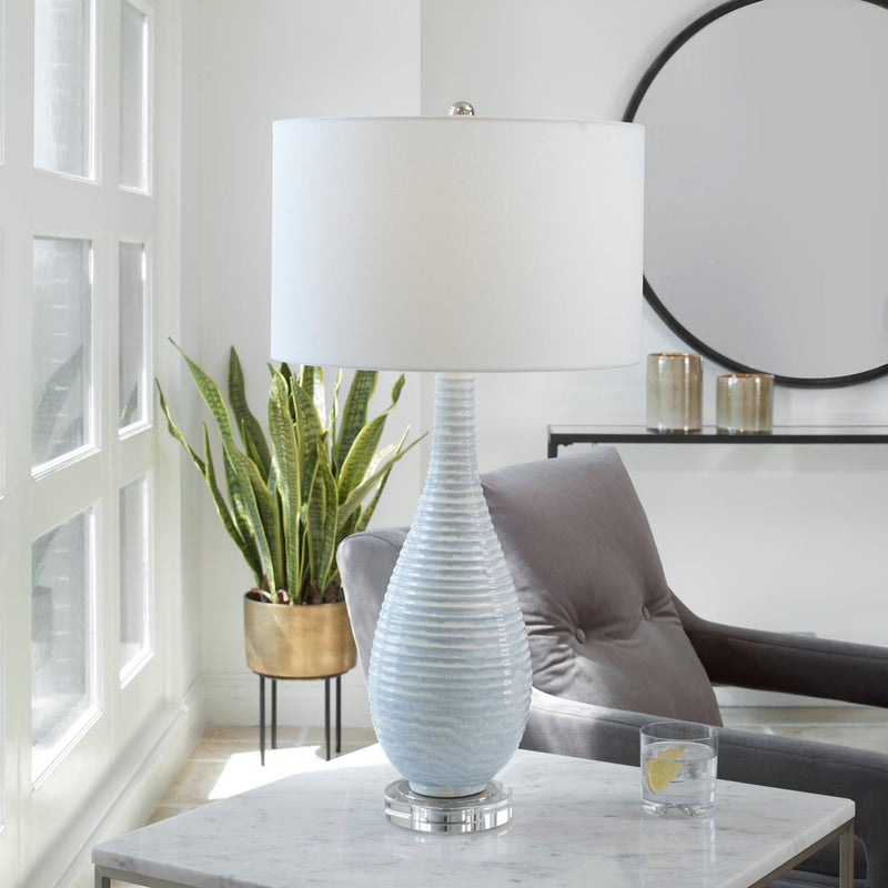 Lighting Clariot Ribbed Blue Table Lamp 