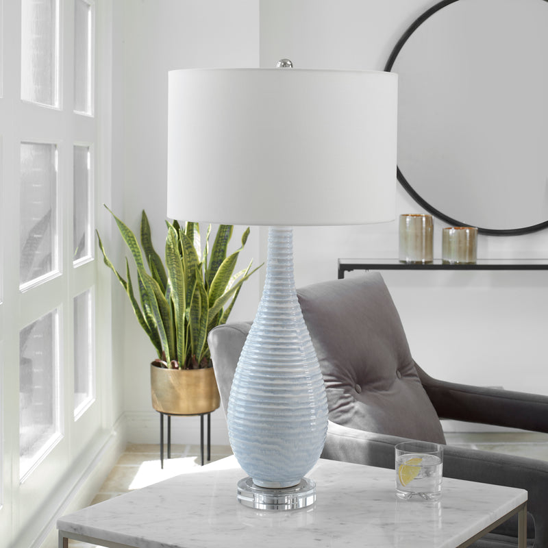 Lighting Clariot Ribbed Blue Table Lamp 