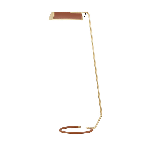 Lighting - Floor Lamp Holtsville 1 Light Floor Lamp with Saddle Leather // Aged Brass 