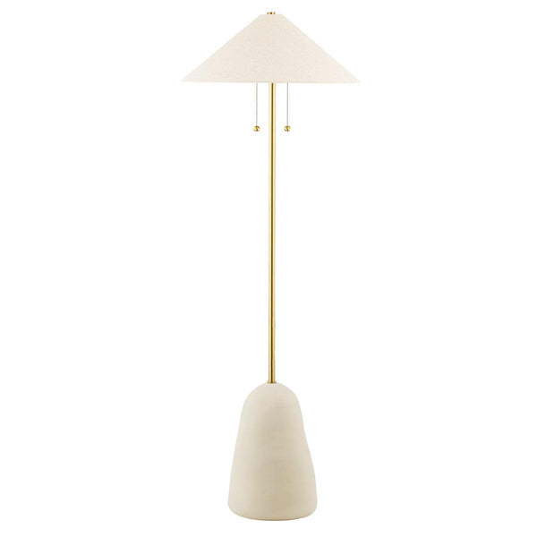Lighting - Floor Lamp Maia 2 Light Floor Lamp // Aged Brass & Ceramic Textured Beige 