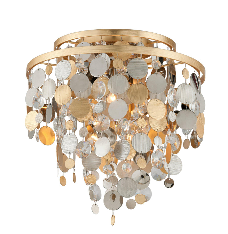 Lighting - Flush Mount Ambrosia 3 Light Ceiling Flush // Gold Silver Leaf & Stainless 