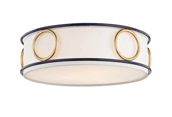 Lighting - Flush Mount Jade 3 Light Flush Mount // Gold Leaf & Navy 