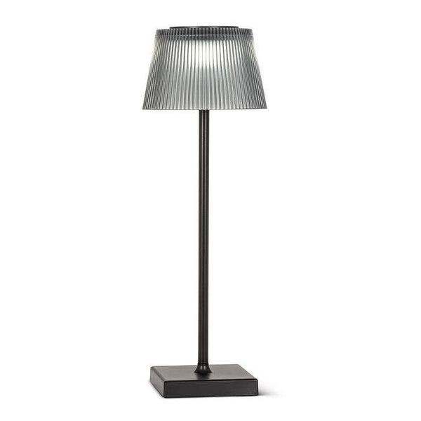  Fluted Smoke Shade LED Outdoor Table Lamp-15"H 