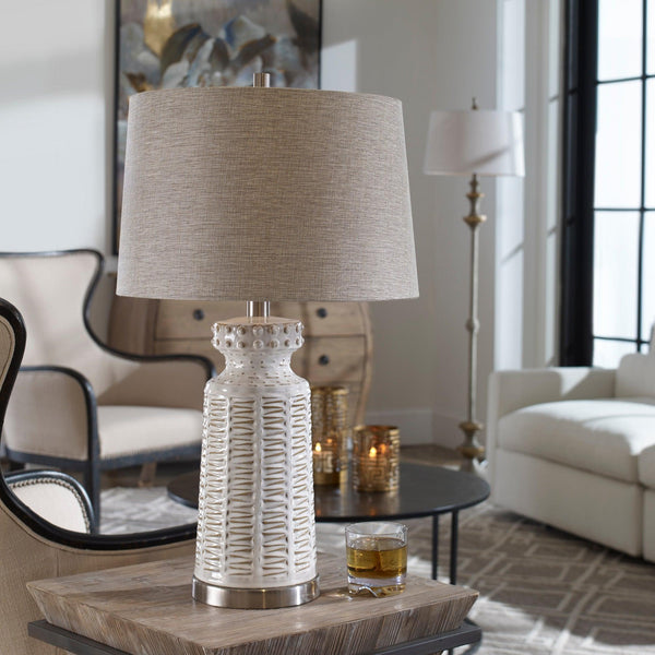 Lighting Kansa Distressed White Table Lamp 