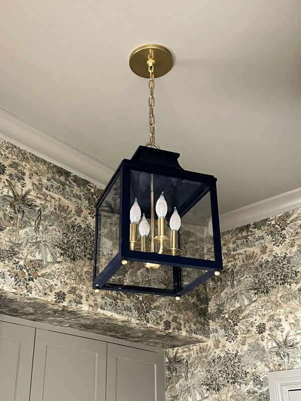 Lighting - Lantern Leigh 4 Light Small Pendant // Aged Brass & Navy 