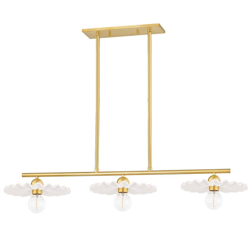 Lighting - Linear Tinsley 3 Light Island Linear // Aged Brass & Ceramic Gloss Cream 