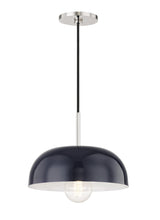 Lighting - Pendant Avery 1 Light Small Pendant // Polished Nickel & Navy 