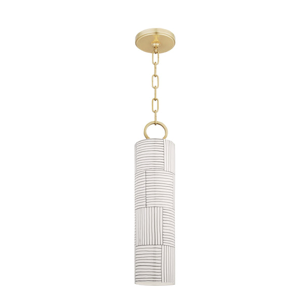 Lighting - Pendant Brookville 1 Light Pendant // Aged Brass & Stripe Combo 