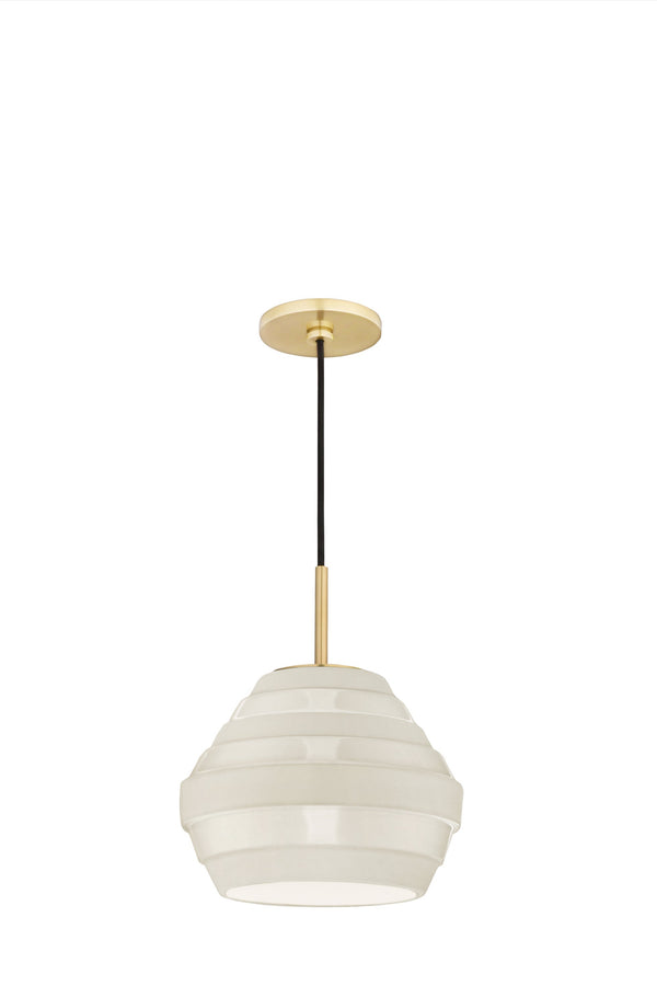 Lighting - Pendant Calverton 1 Light Pendant // Aged Brass & Soft Off White 