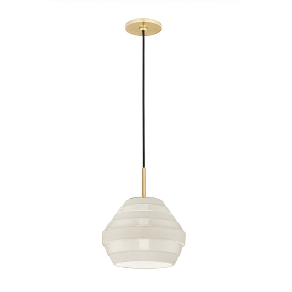 Lighting - Pendant Calverton 1 Light Pendant // Aged Brass & Soft Off White 